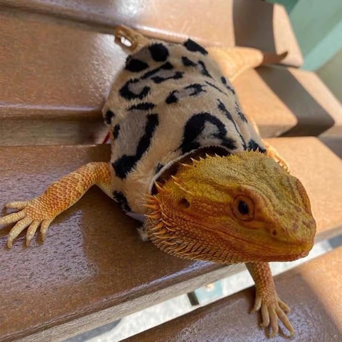 Lizard Clothes with Leash for Real Lizard,Bearded Dragon Harness and Leash Set,Leopard Gecko Costume,Reptile Hoodies Apparel for Skin Protection (Leopard) Anelekor