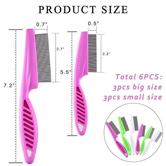 6 Pcs Flea Comb For Cats,Stainless Steel Dog Cat Grooming Combs with Rounded Teeth,Multifunctional Pet Lice Comb Tear Stain Removal,Pet Comb for Detangling and Dematting Face & Paws msloosily
