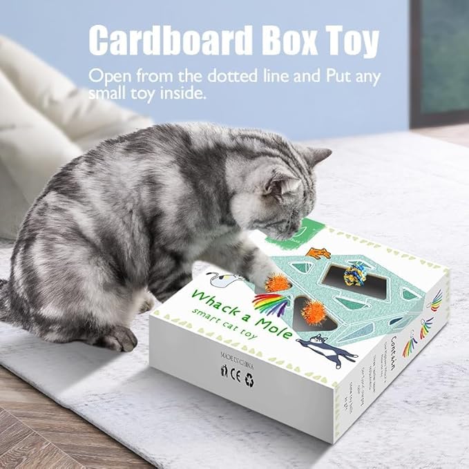 Migipaws Cat Toys, Interactive Automatic 7 Holes Mice Whack-A-Mole, Ultra Fun Smart Teaser Toy for Indoor Cats, USB Rechargeable, 4 Pieces Feather Refills… - PAWPICO