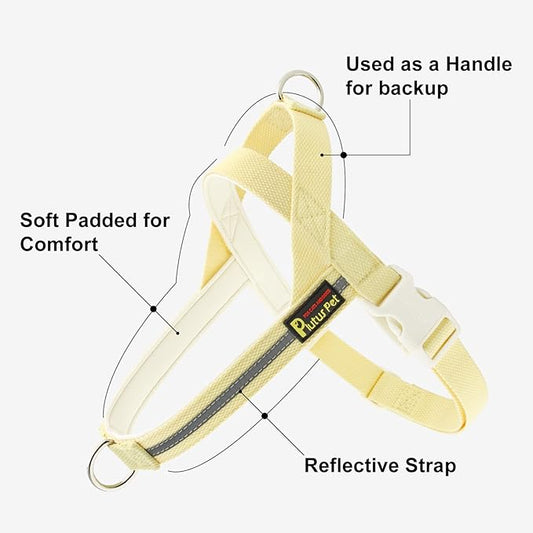 Plutus Pet Cotton Dog Harness and Leash Set, Reflective and Soft Padded, Quick Fit Vest Harness, for Small, Medium and Large Dogs, Light Yellow, L PLUTUSPET