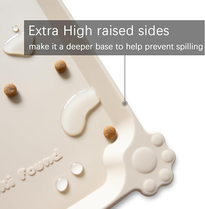 Hoki Found Silicone Pet Food Mats Tray - High-Lips Pet Dog Cat Bowl Mats - Dog Pet Cat Feeding Mat - Waterproof Dog Cat Food Mats -Pet Water Mats for Floors - Papayawhip - PAWPICO