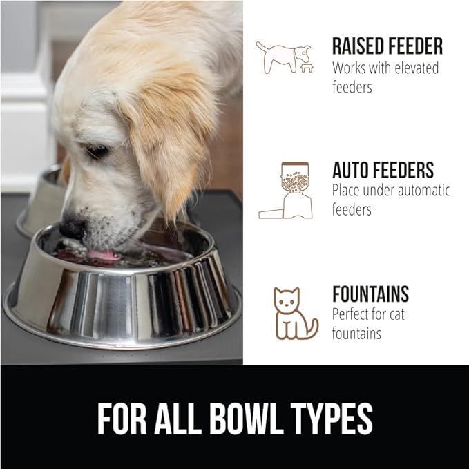 Gorilla Grip 100% Waterproof Raised Edge BPA Free Silicone Pet Feeding Mat, Dog Cat Food Mats Contain Spills Protects Floors, Placemats for Cats and Dogs Water Bowl, Pets Accessories 16x10, Charcoal - PAWPICO