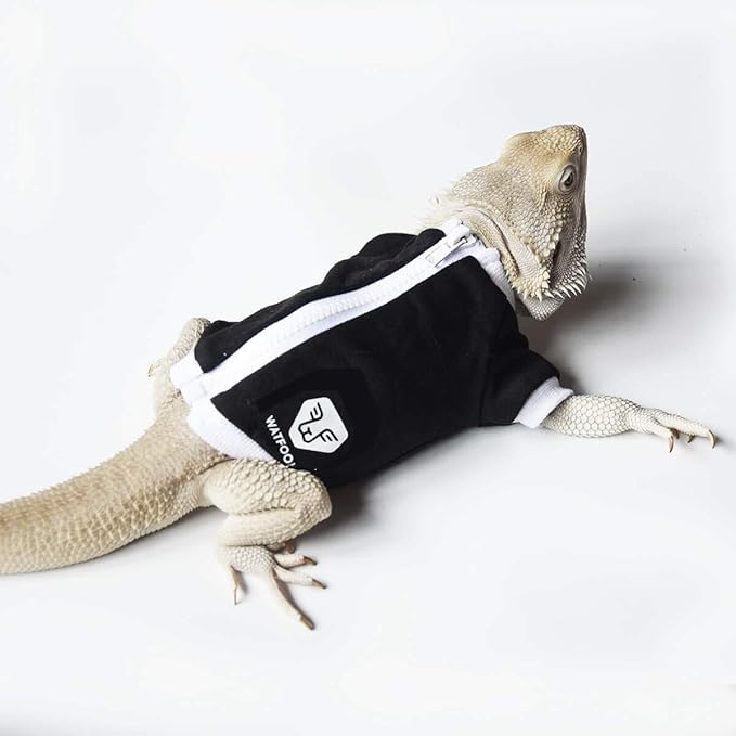 WATFOON Lizard Clothes Bearded Dragon Sweater Winter Jacket Warm Coat Hoodies Soft Touching for Skin Protection Leopard Reptile Gecko Anole Amphibians Apparel Cold Weather (L, Black White) WATFOONpets