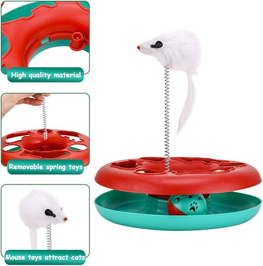 Cat Toys, Cat Toys for Indoor Cats,Interactive Kitten Toys Roller Tracks with Catnip Spring Pet Toy with Exercise Balls Teaser Mouse (red) - PAWPICO