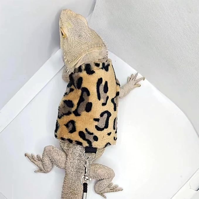 Bearded Dragon Harness Leash Soft Cotton Dinosaur Reptile Lizard Leash for Amphibians Small Pet Animals (Leopard) HAICHENTEC
