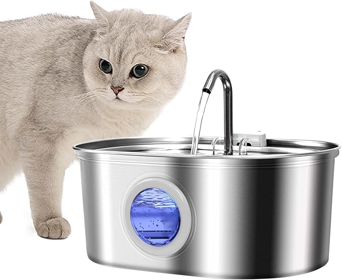 Cat Water Fountain Stainless Steel 3.2L/108oz Capacity, Automatic Pet Water Dispenser with Quiet Pump, and Dishwasher Safe Design for Cats, Dogs - PAWPICO