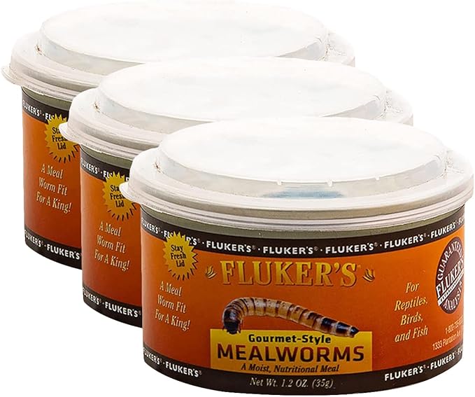 Fluker's Gourmet Canned Food for Reptiles, Fish, Birds and Small Animals, Black, Mealworms 1.23 Ounce (Pack of 3) Flukers