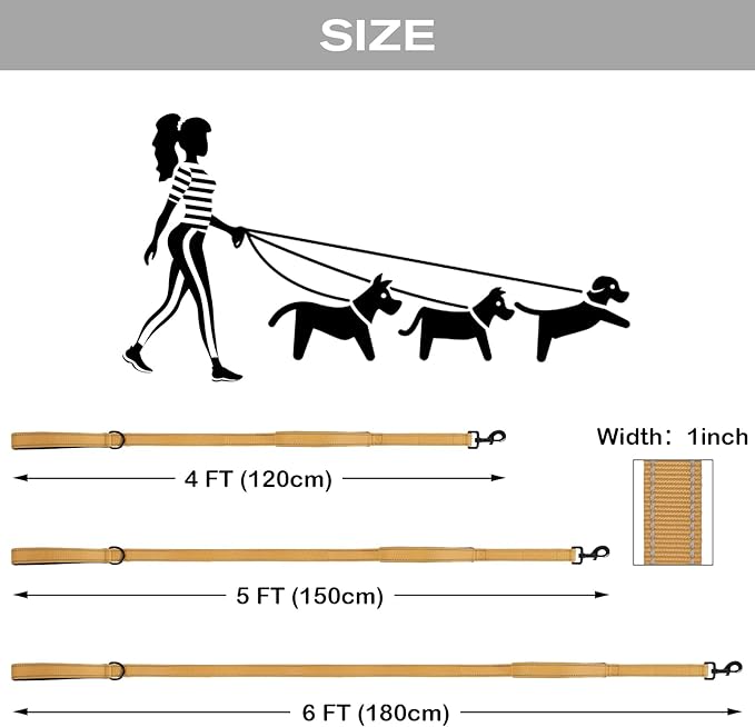 Joytale Dog Leash Heavy Duty for Large Dogs That Pull, Double Handle for Traffic Control, Double-Sided Reflective Leashes for Large Medium Dogs Night Safety, 5FT, Khaki Joytale