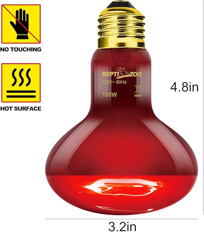 REPTI ZOO 2 Pack Infrared Heat Lamp, 100W Reptile Heat Emitter Infrared Basking Spot Light, Red Heat Lamp for Chickens Coop Reptile Pets Brooder Use REPTIZOO