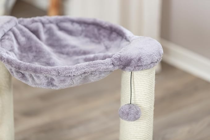 TRIXIE Baza 20-in Cat Scratching Posts, Durable Jute Cat Scratcher with Plush Hammock and Dangling Cat Toy, Gray - PAWPICO