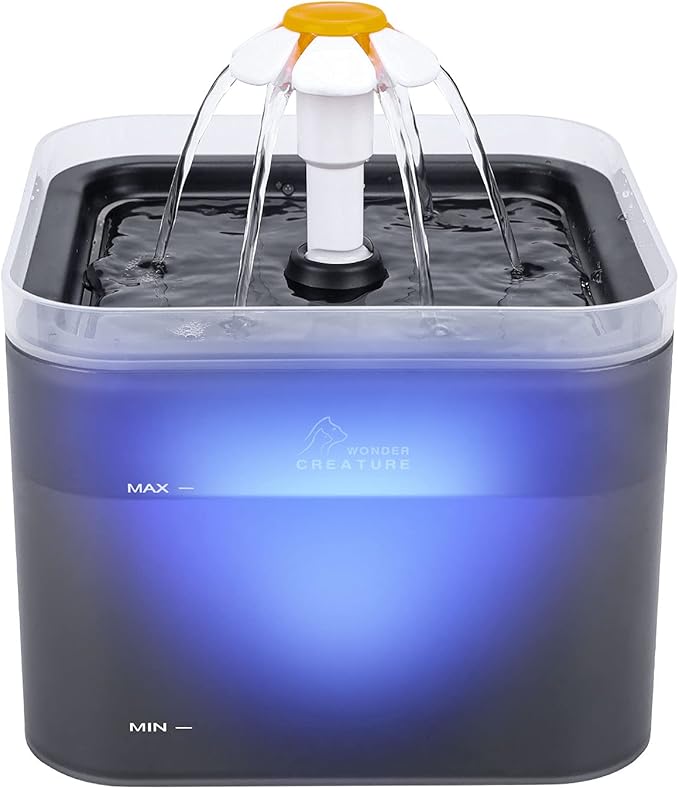 Cat Water Fountain, 67oz/2L Automatic Cat Drinking Fountain, Pet Water Fountain with LED Light and Filter for Cats and Small Dogs (Grey) - PAWPICO