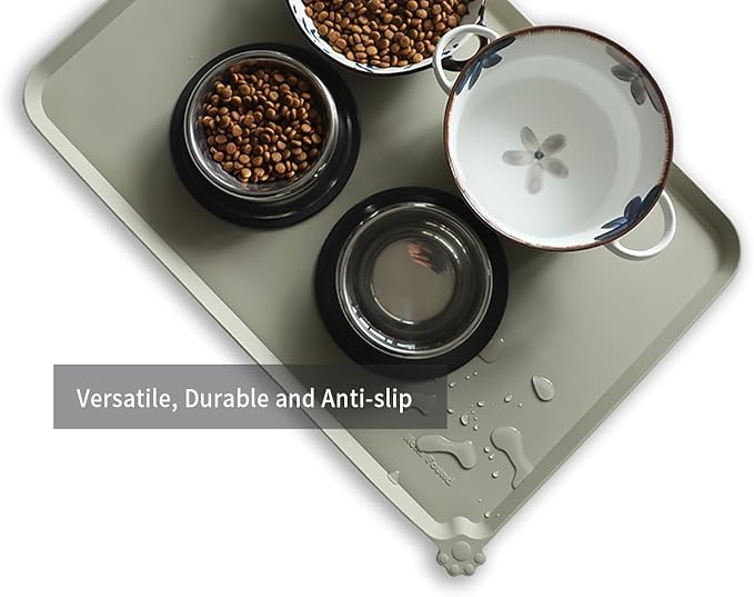 Hoki Found Large Silicone Pet Food Mats Tray - Non Slip Pet Dog Cat Bowl Mats Placemat - Dog Pet Cat Feeding Mat - Waterproof Dog Cat Food Mats -Pet Water Mats for Floors - Cream Green - PAWPICO