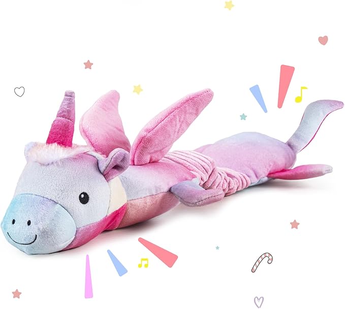 Squeaky Dog Toys, Crinkle Dog Toy, Plush Unicorn Dog Toy, Dog Toys to Keep Them Busy, Tug of War & Pull Dog Toys for Small, Medium Dogs Puppy - PAWPICO