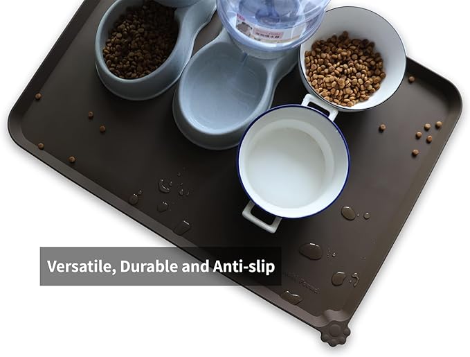 Hoki Found X-Large Silicone Pet Food Mats Tray - Non Slip Pet Dog Cat Bowl Mats Placemat - Dog Pet Cat Feeding Mat - Waterproof Dog Cat Food Mats -Pet Water Mats for Carpet - Coffee - PAWPICO