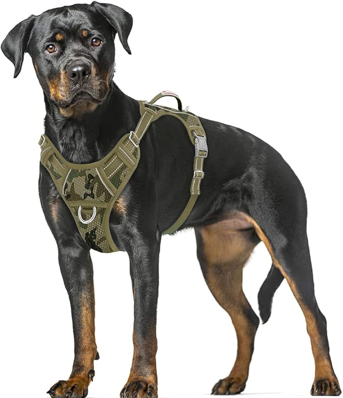 BARKBAY No Pull Dog Harness Large Reflective Dog Harness with Front Clip and Easy Control Handle for Walking Training Running with ID tag Pocket(Camo,XL) BARKBAY