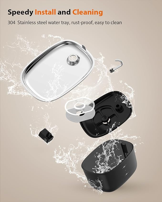 Stouchi Cat Water Fountain 85oz/2.5L, Stainless Steel Faucet Pet Water Fountain for Cats Inside with Led Light, Automatic Cat Water Dispenser Bowl, Cat Waterer Fountain for Multiple Pets, Black - PAWPICO