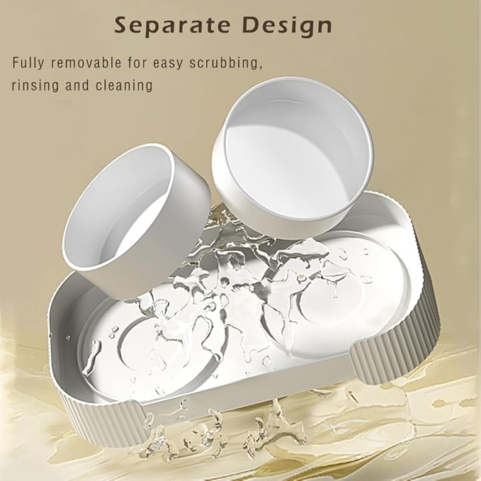 Marchul Ceramic Cat Bowls, Raised Cat Food Water Bowls, Anti overturning Splash-Proof Double Cat Food Dishes Set - PAWPICO