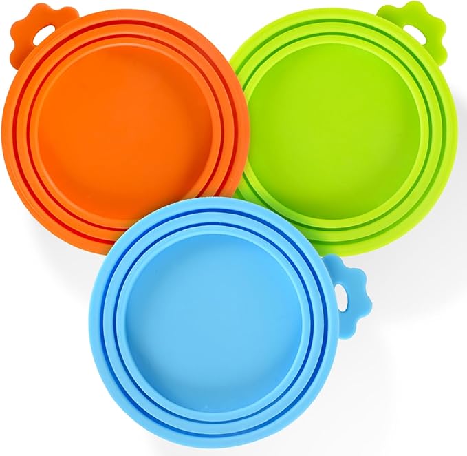 3 Pack Pet Food Can Covers Universal Can Lids Safe/Silicone Dog&Cat Food Can Lid Covers (green+blue+orange) - PAWPICO