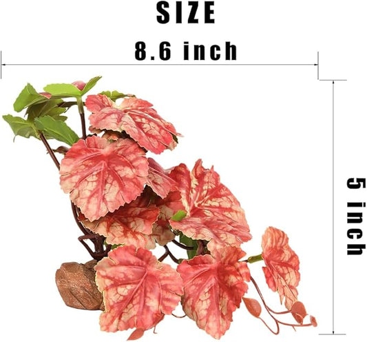 Reptile Plants for Terrarium, Ball Python Tank Decor Accessories fit Bearded Dragon Crested Leopard Gecko Lizard Chameleon Snake Frog Tortoise Hermit Crab - Fake Heuchera Micrantha Pink WOLEDOE