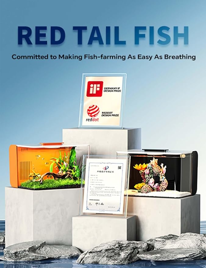 Betta Fish Tank, 2.5 Gallon Aquarium Kit with Filter, Light, Self Cleaning, Oxygenation, Small All in One Starter Fish Tank for Goldfish, Guppy, Shrimp, Desktop, Acrylic REDTAILFISH