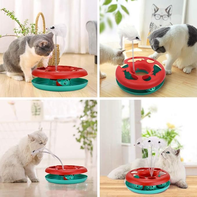 Cat Toys, Cat Toys for Indoor Cats,Interactive Kitten Toys Roller Tracks with Catnip Spring Pet Toy with Exercise Balls Teaser Mouse (red) - PAWPICO