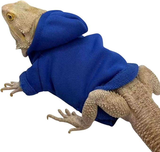 Bearded Dragons Hoodie - Handmade Adjustable Cotton Sweater Reptile Jacket Shirt for Skin Protection Small Animal Costume Apparel for Lizard Bearded Dragon Crested Gecko Chameleon (L, Blue) WCDJOMOP