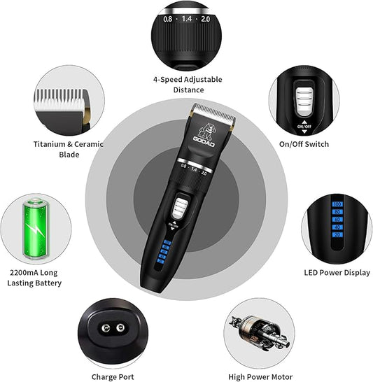 Cat Clippers for Matted Hair, Cat Grooming Kit, Cordless Cat Shaver for Long Hair, Low Noise Paw Trimmer, Cat Hair Trimmer for Grooming,Quiet Pet Hair Clippers Tools for Cats Dogs (Black) - PAWPICO