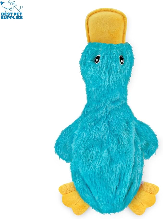 Best Pet Supplies Crinkle Dog Toy for Small, Medium, Cute No Stuffing Duck with Soft Squeaker, Fun for Indoor Puppies and Senior Pups, Plush No Mess Chew and Play - Turquoise, Large - PAWPICO