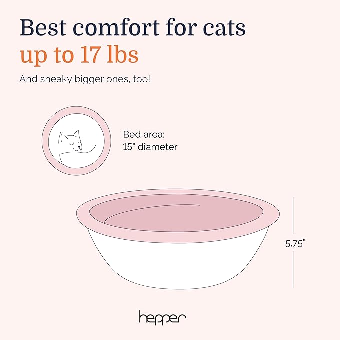 Hepper Cat Nest - Washable Cat Bed with Removable Fluffy Fleece Liner - Cozy Comfy Calming Cat Bed Round Shape - Cat Warming Bed - Donut Cat Bed Desk Ready - Small Cat Bed for Indoor Cats (Grey/Pink) - PAWPICO