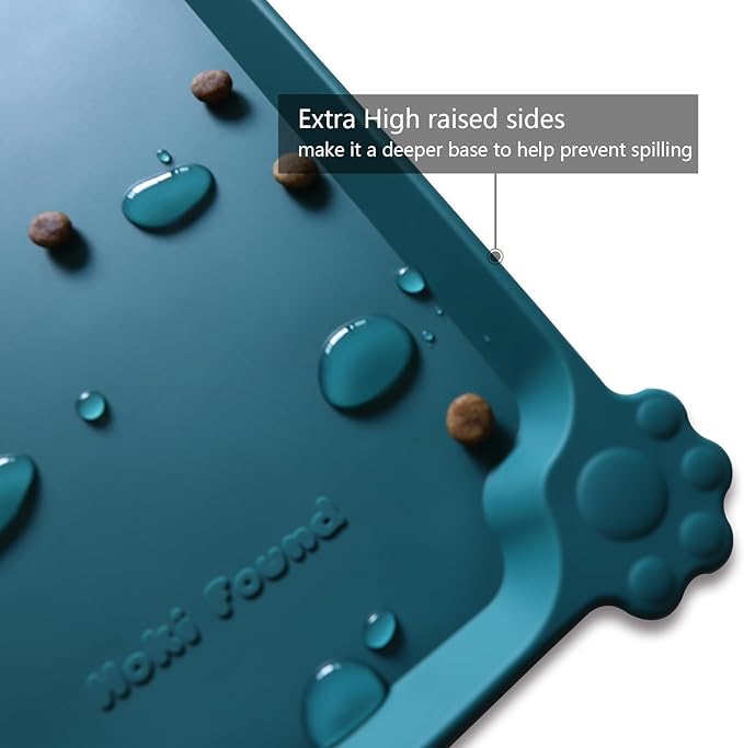 Hoki Found Large Silicone Pet Food Mats Tray - Non Slip Pet Dog Cat Bowl Mats Placemat - Dog Pet Cat Feeding Mat - Waterproof Dog Cat Food Mats -Pet Water Mats for Carpet - Sicilian Ocean - PAWPICO