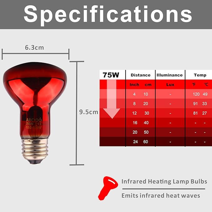 Aiicioo Reptile Red Night Light Bulb - 75W Reptile Heat Lamp Bulb Infrared Basking Spot Lamp for Bearded Dragon Lizard Turtle Hermit Crab Leopard Gecko Snake Chameleon Tank AIICIOO