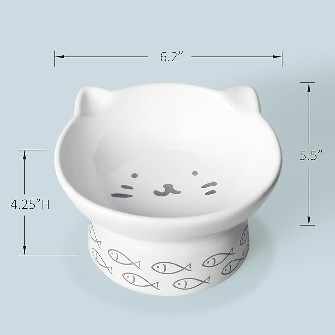 Kaiikai’s Elevated Cat Bowls and Dog Food Bowls 15 oz Ceramic Water Dog Bowls Medium and Small Sized Dog 6 Inch Tilted Cat Water Bowl Raised Cat Food Bowls Dog and Cat Supplies Small Cat Face Bowl - PAWPICO