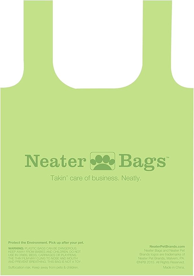 Neater Bags - Dog Waste Poop Bags with Easy-tie Handles (not on Rolls) - Includes Dispenser (210 Bags, Black & White Diamond Dispenser) - PAWPICO