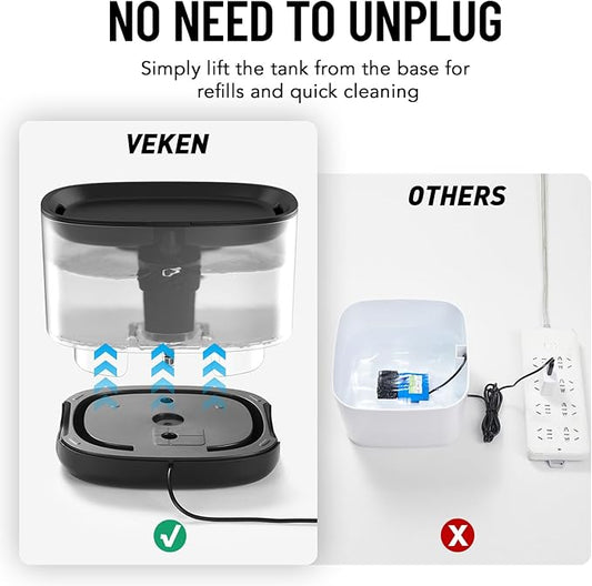 Veken Cat Water Fountain, 84oz/2.5L Automatic Pet Water Fountain Dog Water Dispenser with a Detachable Water Tank, Easy Cleaning for Cats, Dogs (Black) - PAWPICO