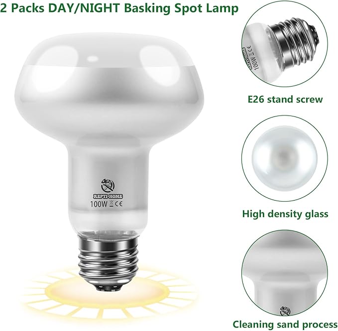 Intense Reptile Heat Lamp Bulbs - 100W 4 Pack, Reptiles & Amphibians UVA Basking Spot Lamp Bulb,Simulate Natural Sunlight Reptile Daylight Heat Bulb for Bearded Dragon, Snake REPTIHOME