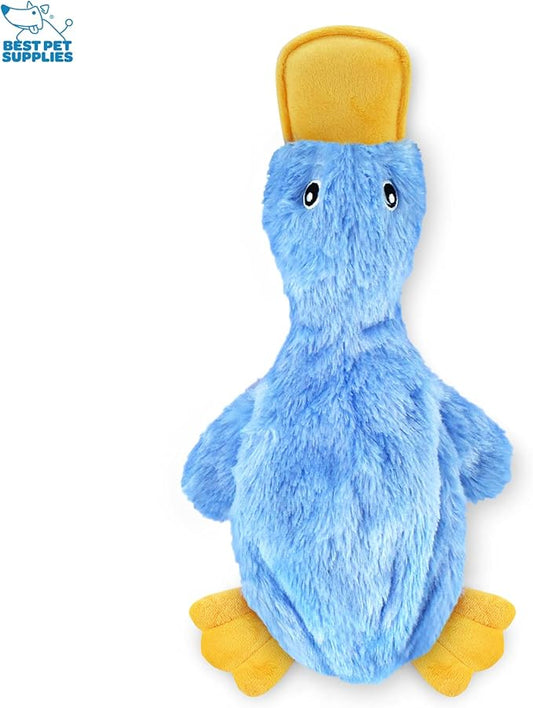 Best Pet Supplies Crinkle Dog Toy for Small, Medium, and Large Breeds, Cute No Stuffing Duck with Soft Squeaker, Fun for Indoor Puppies and Senior Pups, Plush No Mess Chew and Play - Blue - PAWPICO