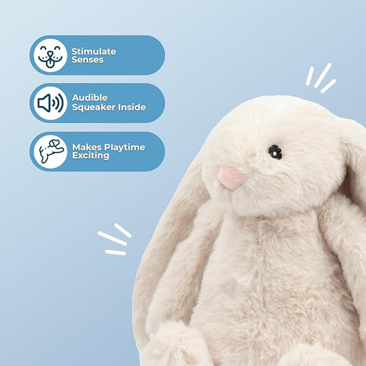 Best Pet Supplies Interactive Bunny Buddy Dog Toy with Crinkle and Squeaky Enrichment for Small and Medium Breed Puppies or Dogs, Cute and Plush - Bunny (Beige), Small - PAWPICO