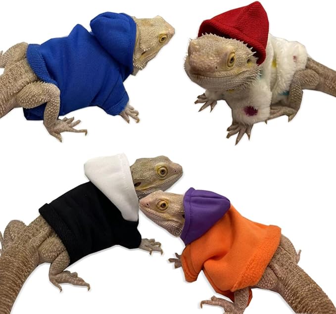 Bearded Dragons Hoodie - Handmade Adjustable Cotton Sweater Reptile Jacket Shirt for Skin Protection Small Animal Costume Apparel for Lizard Bearded Dragon Crested Gecko Chameleon (L, Black) WCDJOMOP