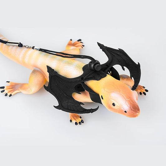 Bearded Dragon Leash and Harness Set Adjustable Design, Bearded Dragon Leash with Wings Silicone,Deal for Amphibians and Other Small Pet Animals(Black) Enrichoice
