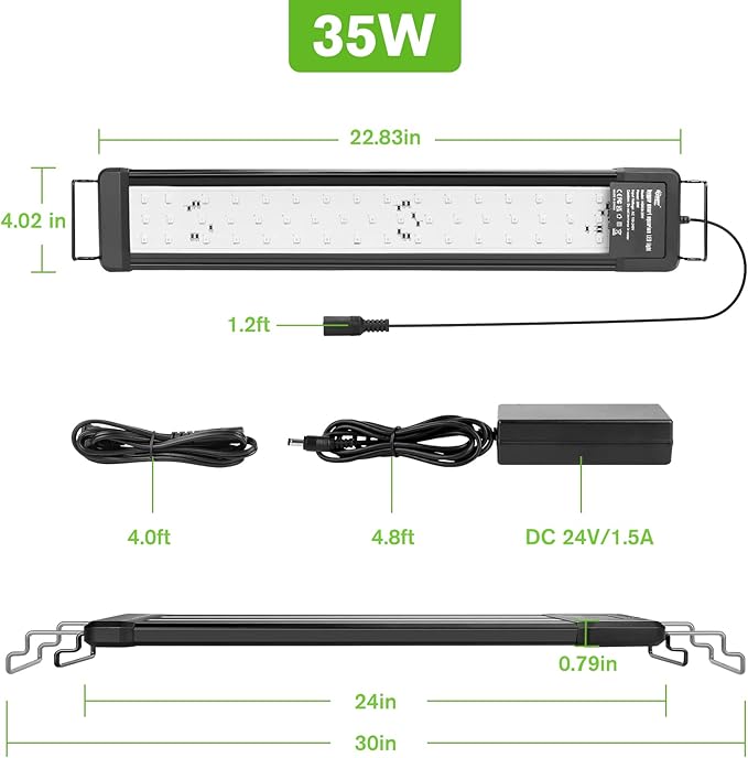 hygger 35W Smart Aquarium Light, Bluetooth LED Light with App Control, Full Spectrum Fish Tank Light with 24/7 Lighting Cycle, 5 Modes, Adjustable Timer, for 24"-30" Freshwater Planted Tank hygger