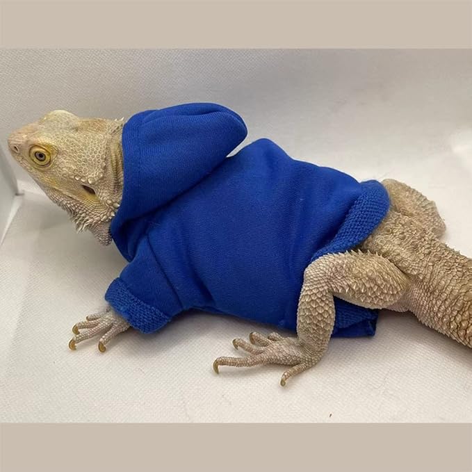 Lizard Clothes for Bearded Dragons Handmade Cloth Material Hoodies Sweater Coat Reptile Apparel Costume Skin Protection Photo Party for Lizard Bearded Dragon Crested Gecko Chameleon (Blue) KUNBIUH