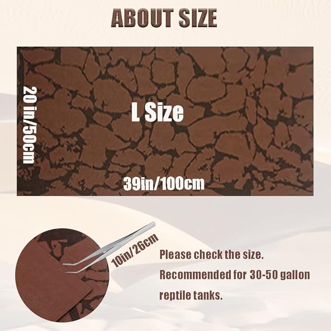 Tfwadmx Reptile Carpet Sand Mat for Bearded Dragon Terrarium Substrate Liner Brown Reversible Lizard Bedding Mats for Cage Leopard Gecko Tortoise Turtle Snake Chameleon with Tweezer 20"x 39"(1 Pcs) Tfwadmx