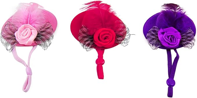 3Pcs Chicken Hats for Hen Small Helmets for Real Chicken Pet Chicken Top Hat with Adjustable Elastic Chin Strap Chicken Accessories Halloween Animal Costumes Hat for Bird, Purple Red Pink, LXLVOUEG LXLVOUEG