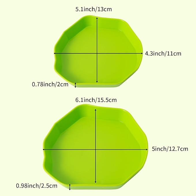 4 Pack Reptile Food Dish Bowl, Plastic Worm Water Dish Plate for Lizard Gecko Bearded Dragon Chameleon, Green and Orange, 2 Sizes COMSUN