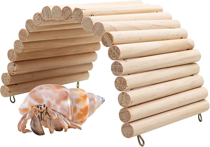 Reptile Hideout, Wooden Hermit Crab Climbing Toys, Reptile Tank Habitat Decor, Bendable Ladder Bridge Tunnel Toys for Lizard Chameleon Hamster Rats Chinchilla Guinea Pig Rabbit Bearded Dragon Dnoifne