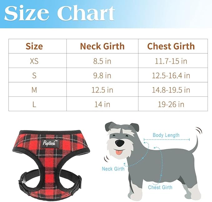 PUPTECK Soft Mesh Dog Harness and Leash Set Pet Puppy Cat Comfort Padded Vest No Pull Harnesses, Red&Black, L PUPTECK