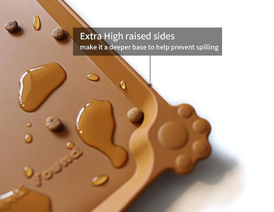 Hoki Found X-Large Silicone Pet Food Mats Tray - Non Slip Pet Dog Cat Bowl Mats Placemat - Dog Pet Cat Feeding Mat - Waterproof Dog Cat Food Mats -Pet Water Mats for Carpet - Butterscotch - PAWPICO