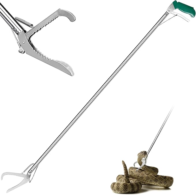 IC ICLOVER Snake Tongs, Upgrade 60 Inch Extra Long Snake Grabber Professional Heavy Duty Reptile Rattle Snake Catcher Wide Jaw Handling Tool with Lock, Non-Slip Grip Handle ICICLOVER