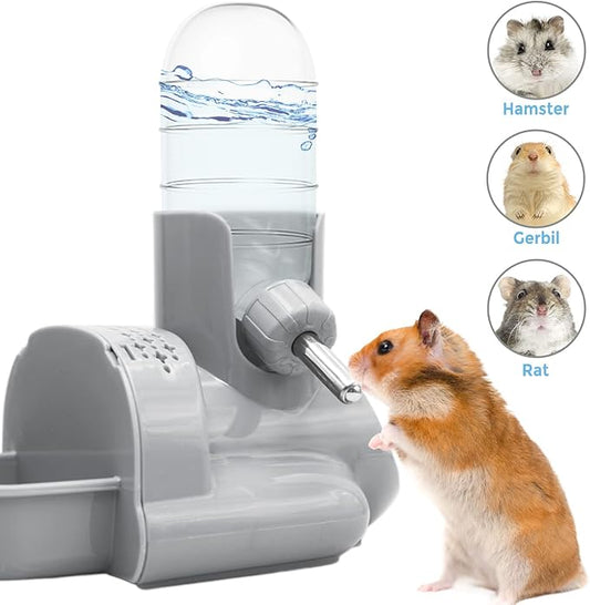 Vannon 3 in 1 Hamster Water Bottle No Drip Small Animal Water Bottle Automatic Bottle Dispenser with Food Container Base Hut and Hideout Base 4oz/120ml, BPA Free Vannon