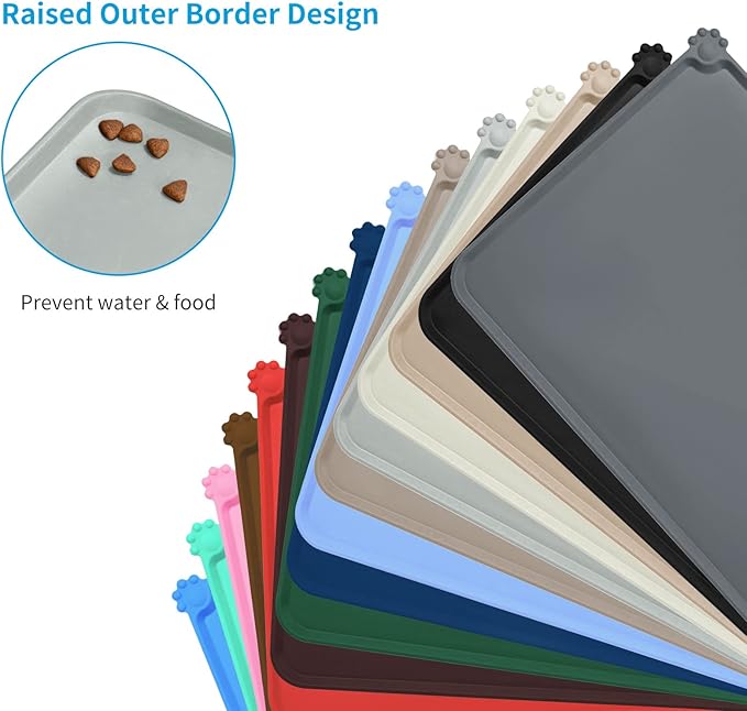AUDWUD Silicone Waterproof Dog Cat Pet Feeding Mats,Anti Slip Pet Bowl Mats,Pet Feeding Mat, 24" x 16" - PAWPICO